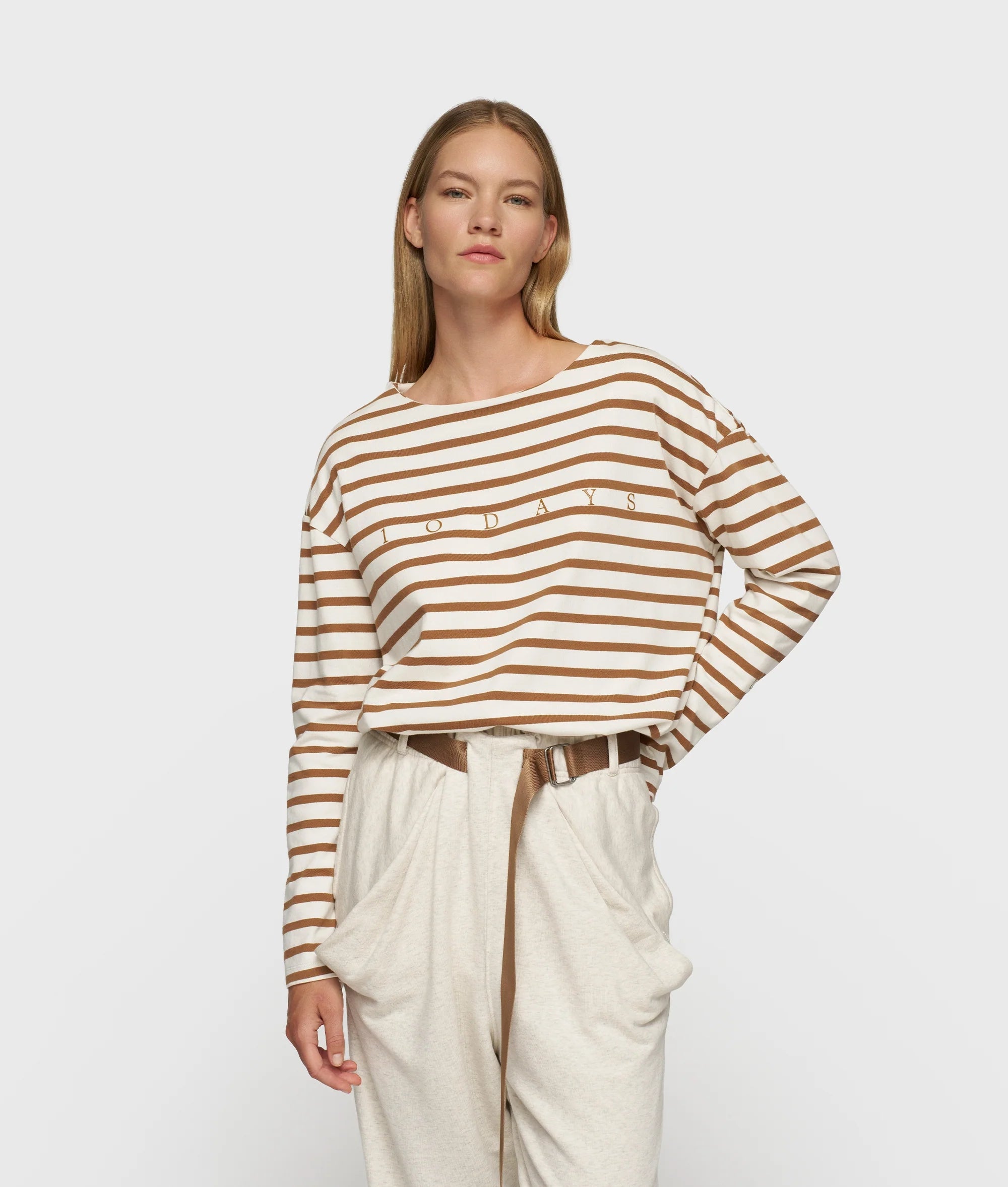 10DAYS Boat Neck Top Stripes Ecru/Suede