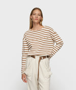 Lade das Bild in den Galerie-Viewer, 10DAYS Boat Neck Top Stripes Ecru/Suede
