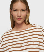 Lade das Bild in den Galerie-Viewer, 10DAYS Boat Neck Top Stripes Ecru/Suede
