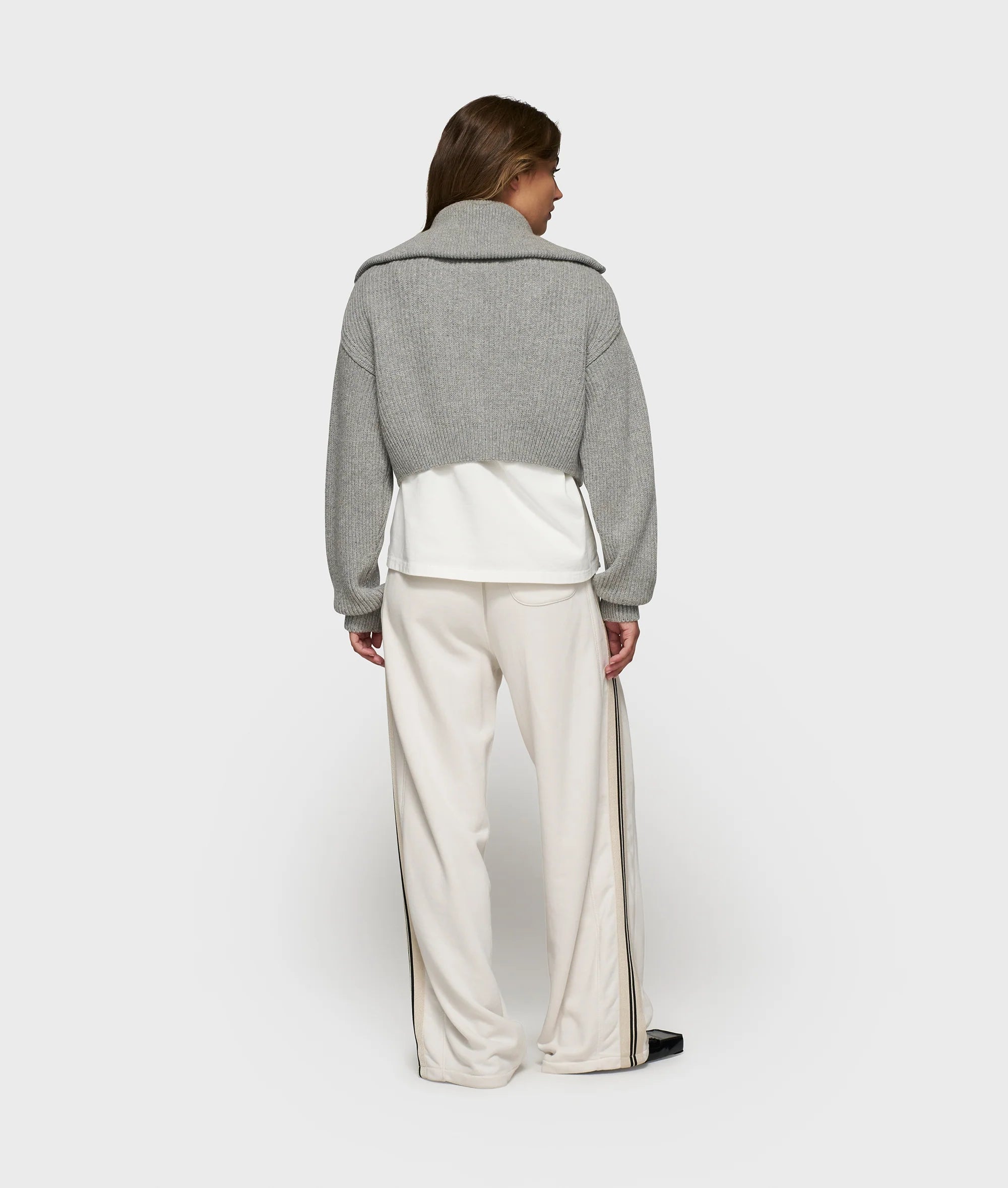 10DAYS Cropped Knit Zip Jacket "hellgrau meliert"