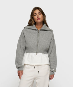 10DAYS Cropped Knit Zip Jacket "hellgrau meliert"