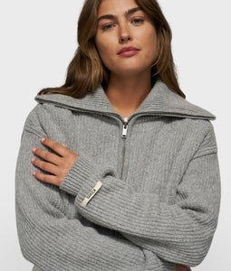 10DAYS Cropped Knit Zip Jacket "hellgrau meliert"