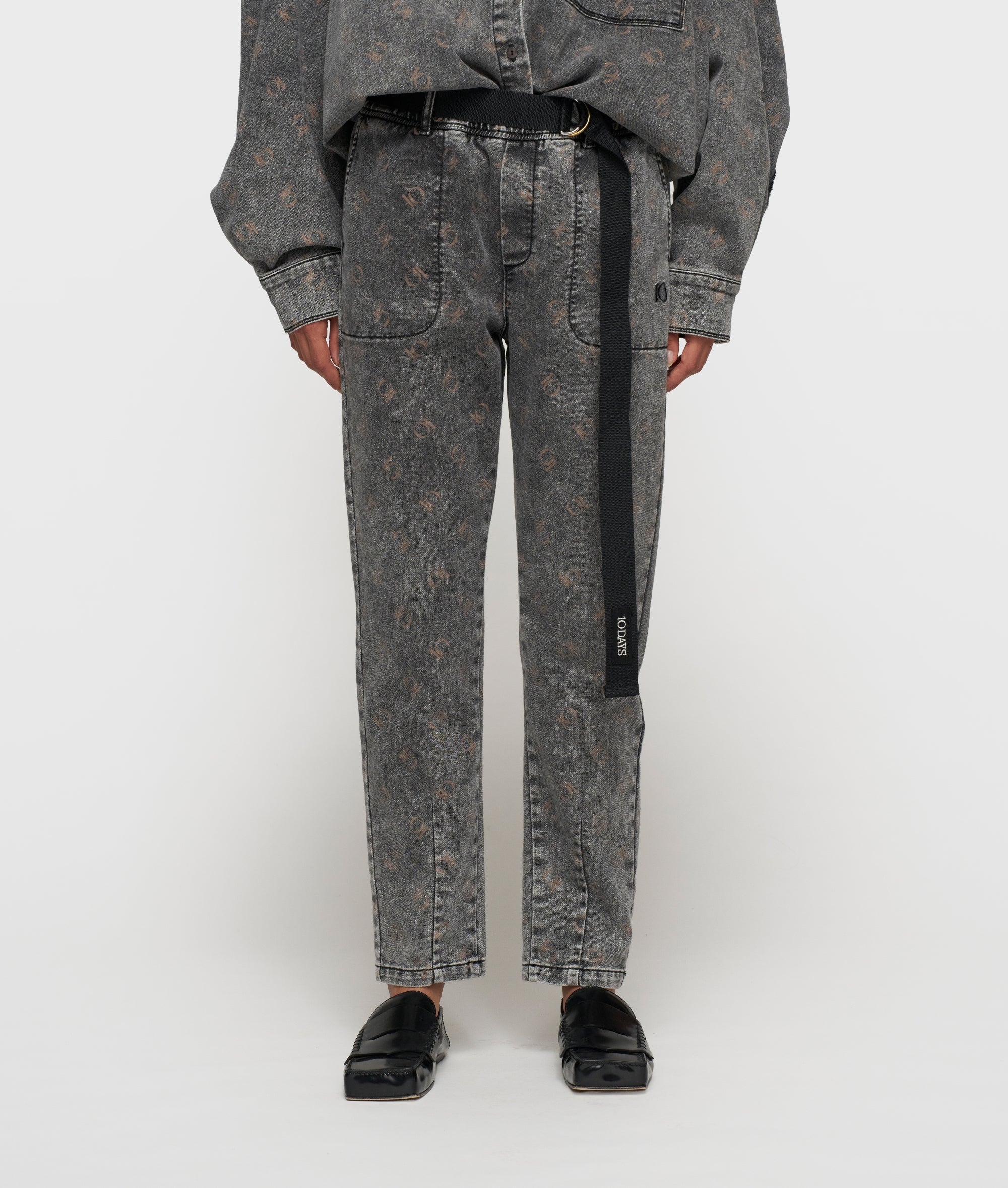 10DAYS Belted Pants Monogram Black