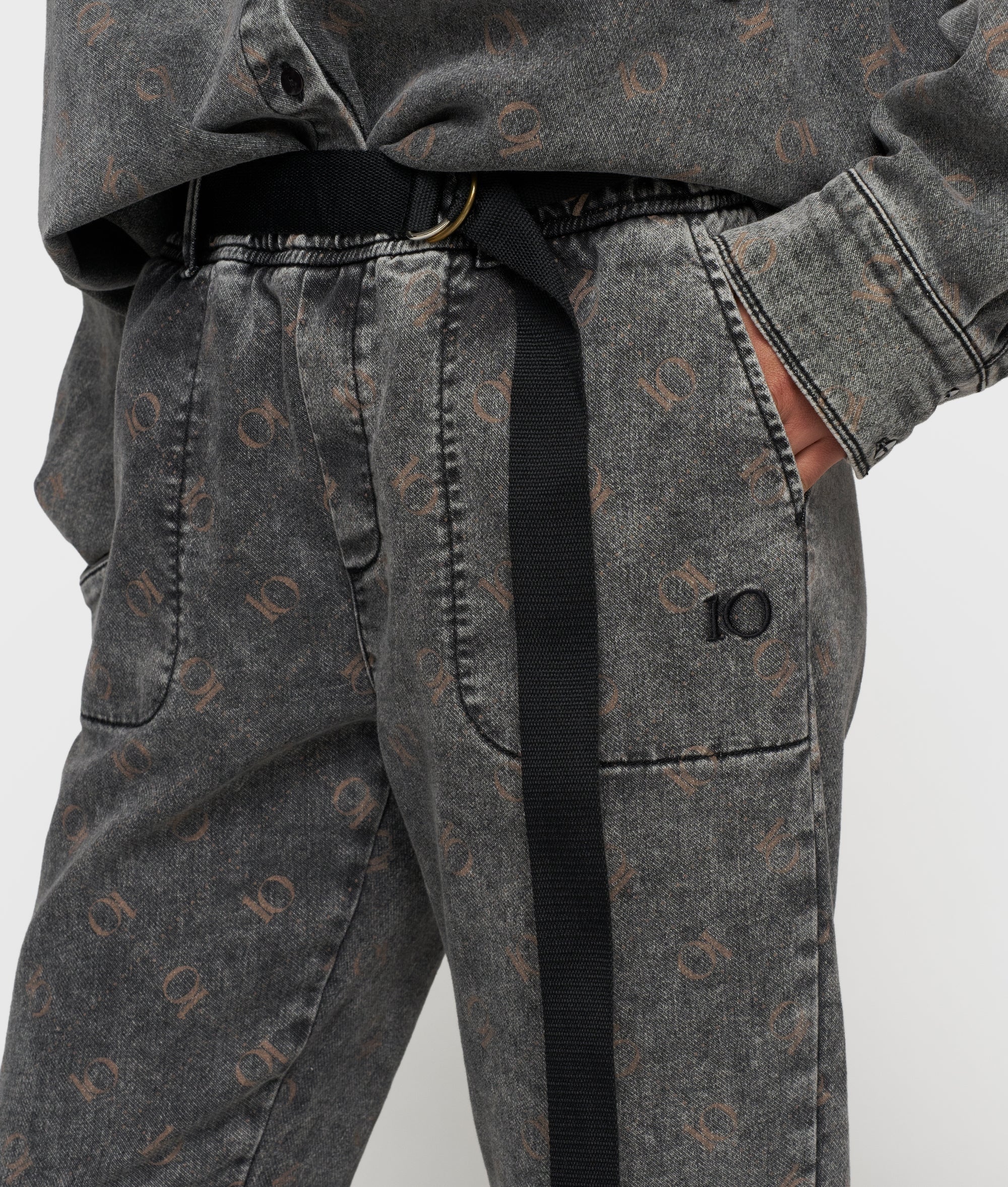 10DAYS Belted Pants Monogram Black