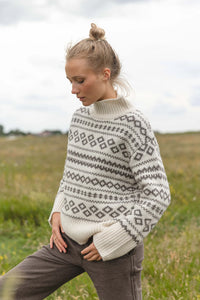 BLUE Fe Jaquard Strickpulli - Cream/Light Chocolate