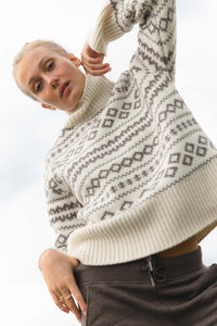 BLUE Fe Jaquard Strickpulli - Cream/Light Chocolate