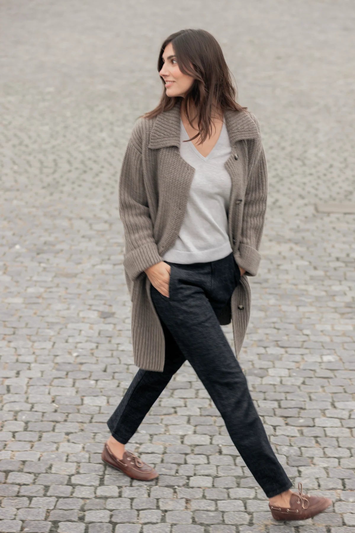 BLUE Fransine Long Knit Cardigan - Light Chocolate