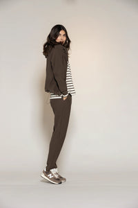 BLUE Donna striped blouse - ecru w/chocolate
