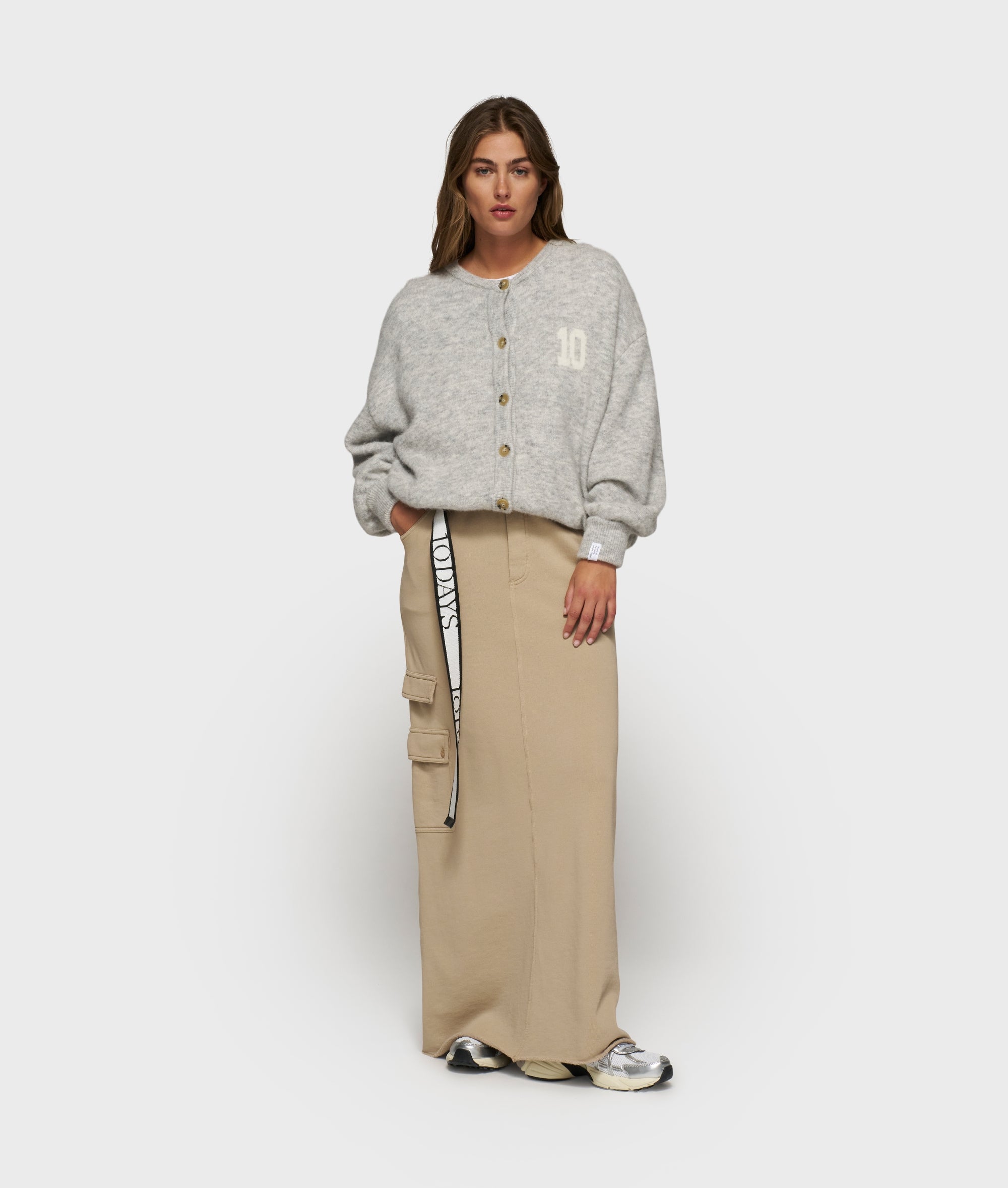 10DAYS Soft Baseball Knit Cardigan Light Grey