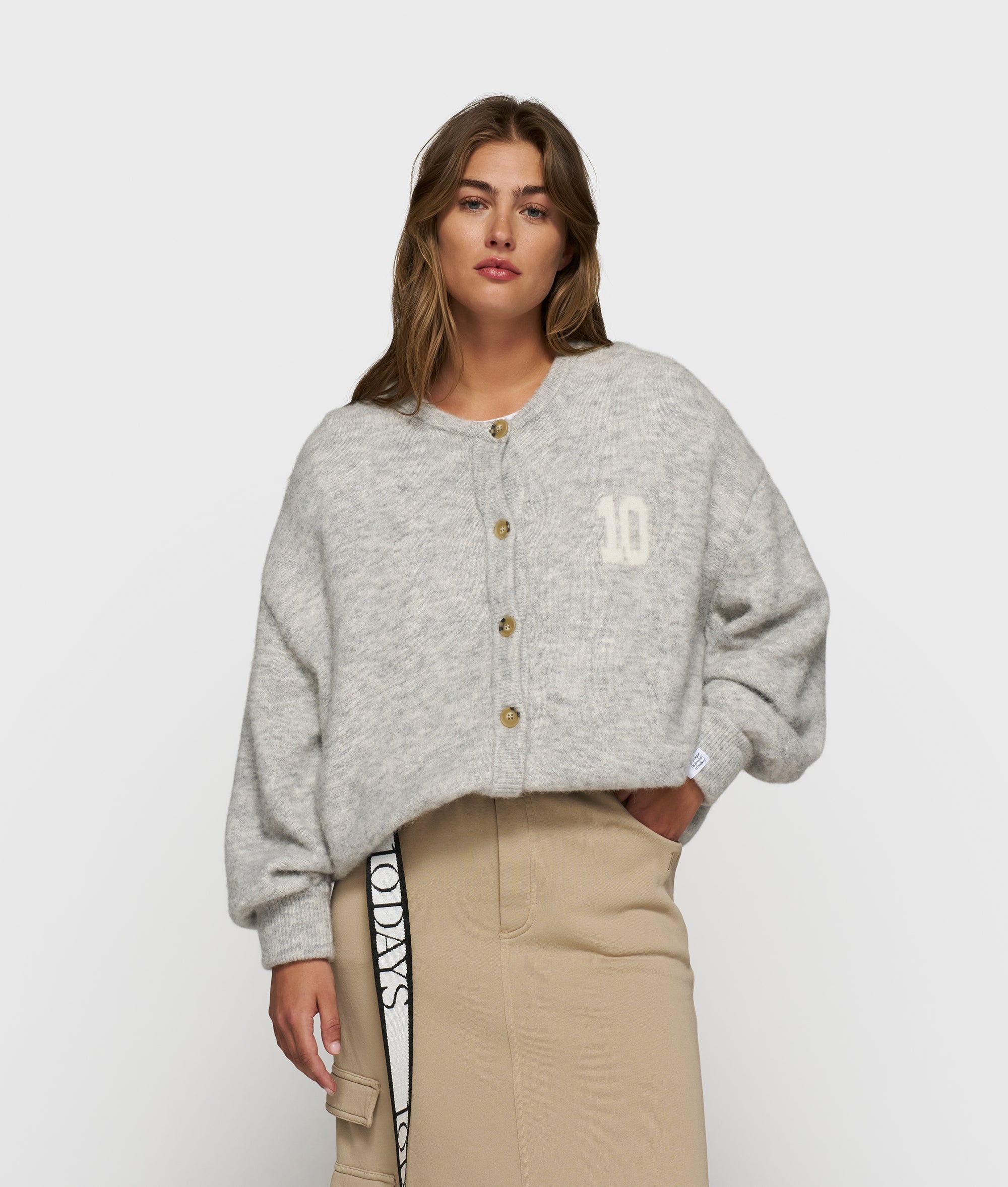 10DAYS Soft Baseball Knit Cardigan Light Grey