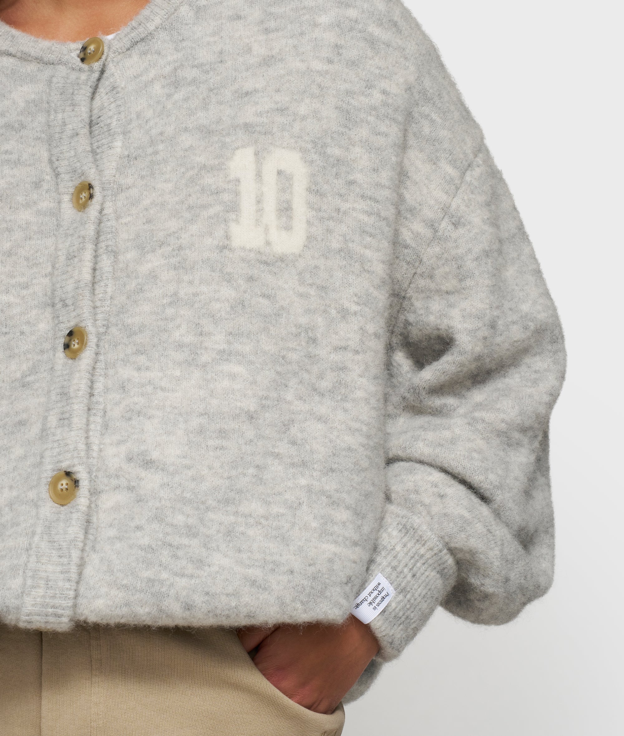 10DAYS Soft Baseball Knit Cardigan Light Grey