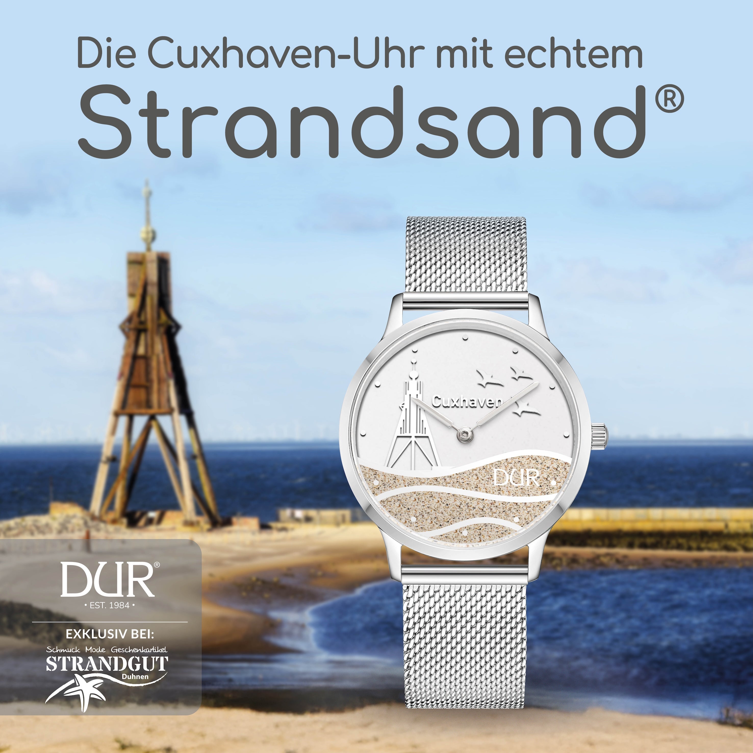 Cuxhaven-Uhr "Strandwelle" mit Strandsand