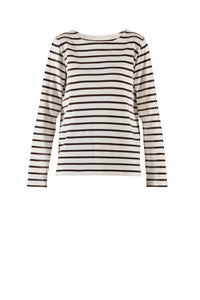 BLUE Donna striped blouse - ecru w/chocolate