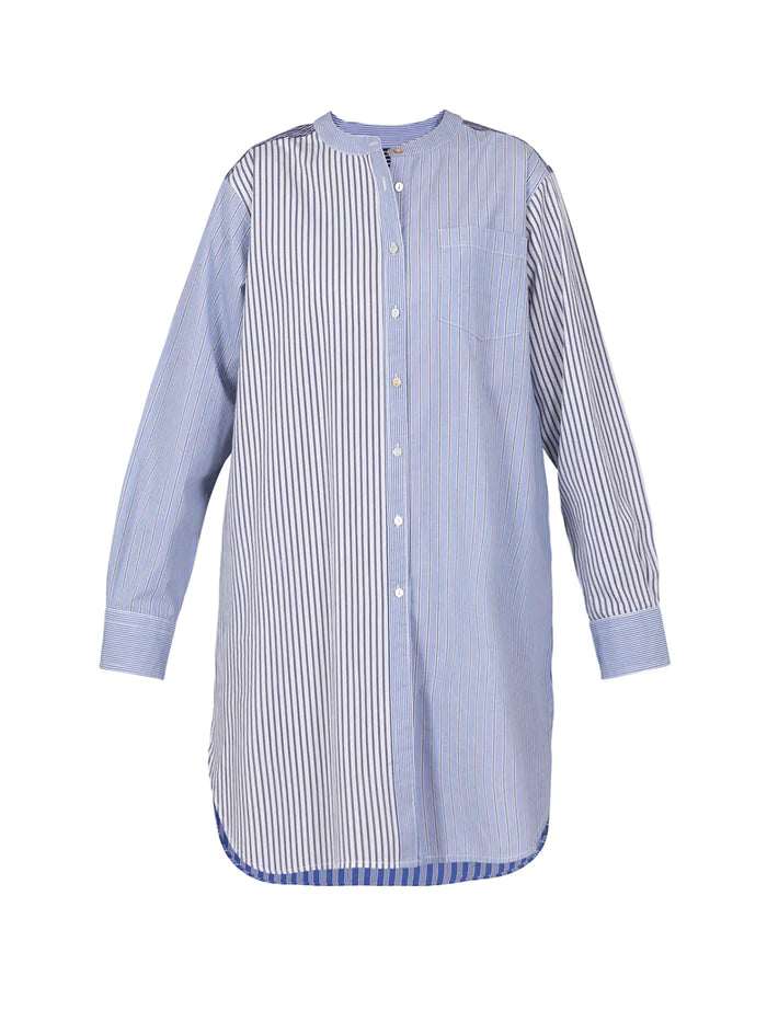 Blue Sportswear - Esme Patch Shirt Dress Mix of Blue Stripes