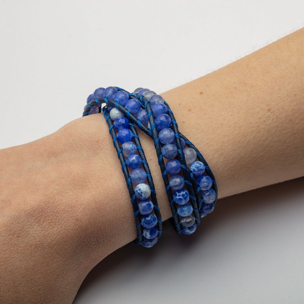 Armband "Achat blau" 100 cm 925er Silber