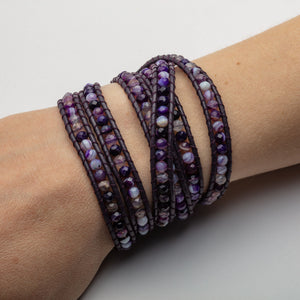 Armband "Leder/Achat lila facettiert" ca.100 cm 92